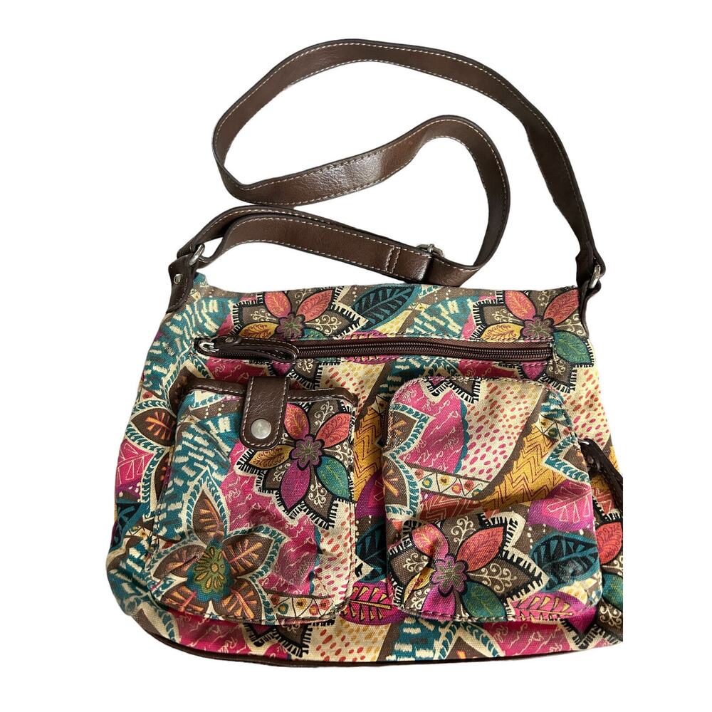 Relic Women'sโ Brown Abstract Floral, Cross Body Purse Pre-Owned